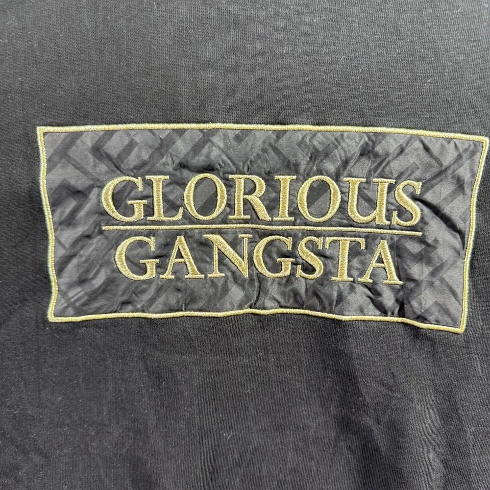 Glorious Gangsta Mens XL Black Patch Crew Neck Sweatshirt Greek Key Tape Sleeve